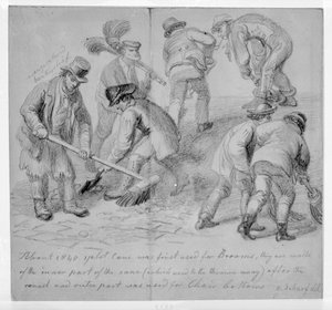 1840年にロンドンの街路清掃車用の分割杖ほうきの導入 作： George Snr Scharf